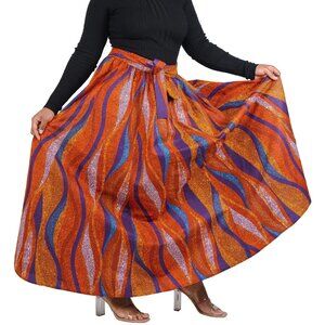 African Print Cotton Maxi Skirt with Matching Head Wrap One Size